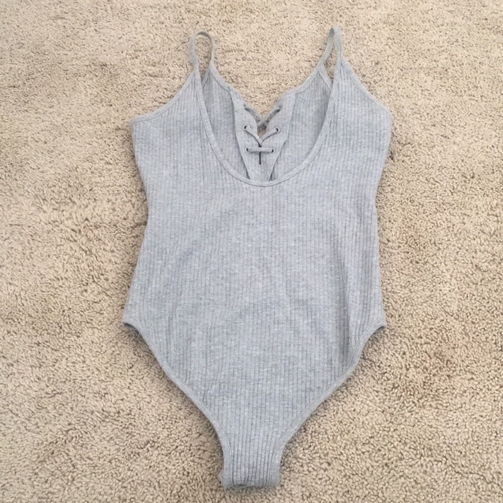 Gray lace up bodysuit - Picture 4 of 5